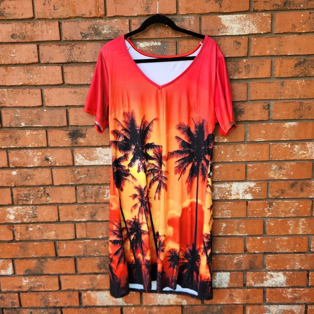 Plus Size Coconut Tree Orange Dress Plus Size XXL New Without Tags